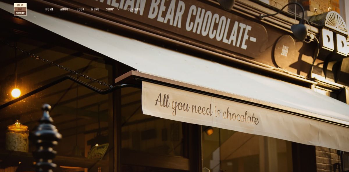 Italian Bear Chocolate shopfront on the new homepage